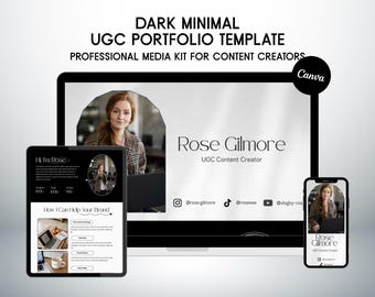 Dark Minimal UGC Portfolio Canva Website Template for Content Creators | Media Kit & Landing Page