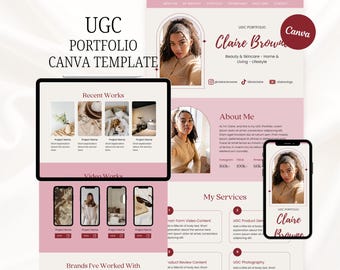 Red and Pink UGC Portfolio Canva Website Template for Social Media Content Creator & Influencers | Customizable Media Kit - Landing Page