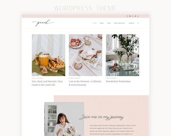 Tema de WordPress femenino para blogs, bloggers de estilo de vida y viajes, tema hijo Kadence / Peach