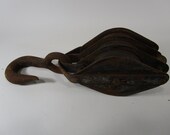 Large vintage iron triple barn block pulley