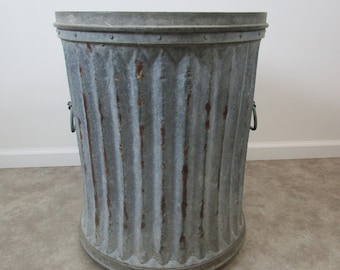 large vintage rivited industrial trash can galvanized metal oscar the grouch style steampunk - Industrial Trash Cans large vintage rivited industrial trash can galvanized metal oscar the grouch style steampunk - Industrial Trash Cans