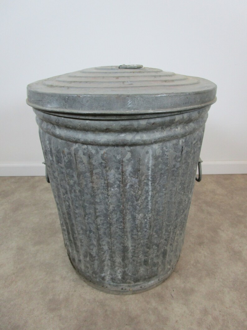 Large vintage riveted industrial Lawson trash can galvanized Etsy