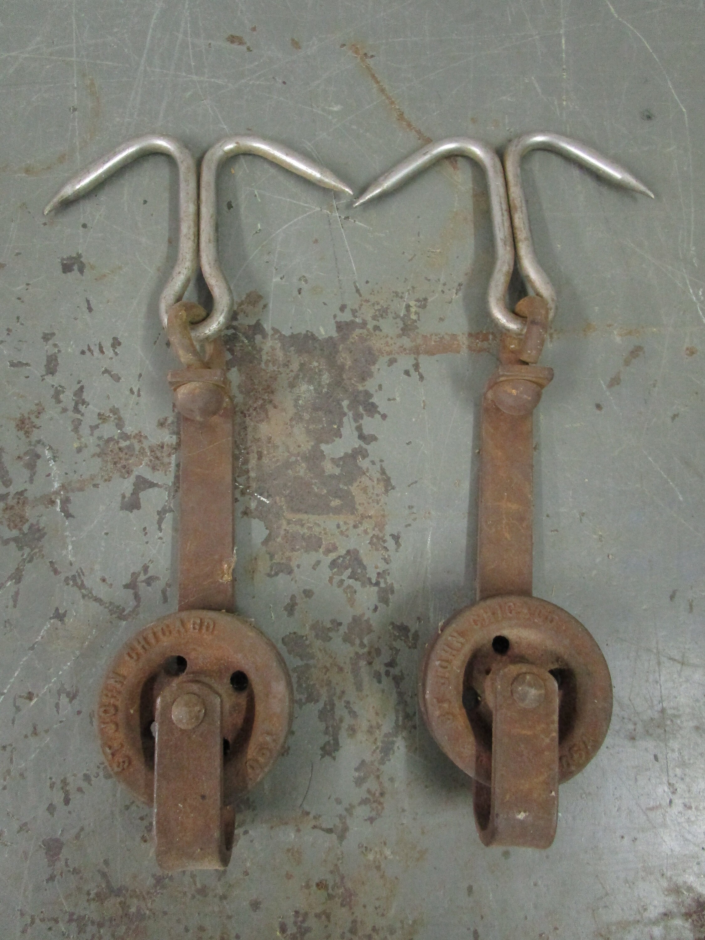 Vintage Cast Iron Pair of Meat Hooks on Rollers Pulleys St. Etsy