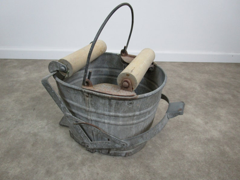 Vintage Small Galvanized Metal Mop Bucket Etsy