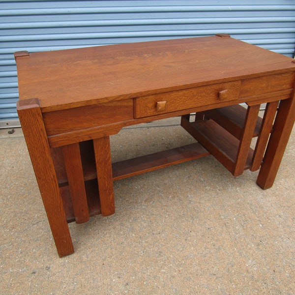 Antique mission oak stickley style library table desk