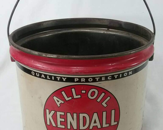 Vintage Kendall All Oil Gear Lube Motor Oil Grease Bucket Tin Can