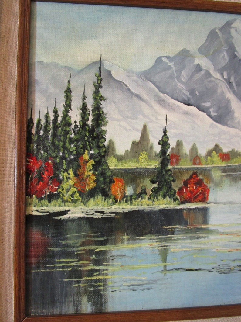 Vintage Mountains and river and landscape oil painting J Winter 1978