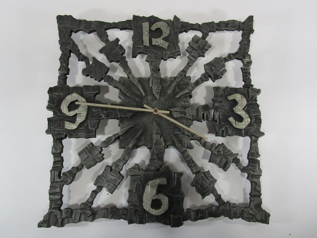 Retro Sexton Brutalist Metal Wall Clock 1970 Etsy