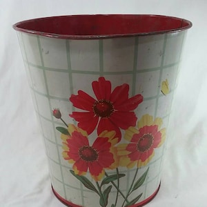 Vintage metal flower trash can retro