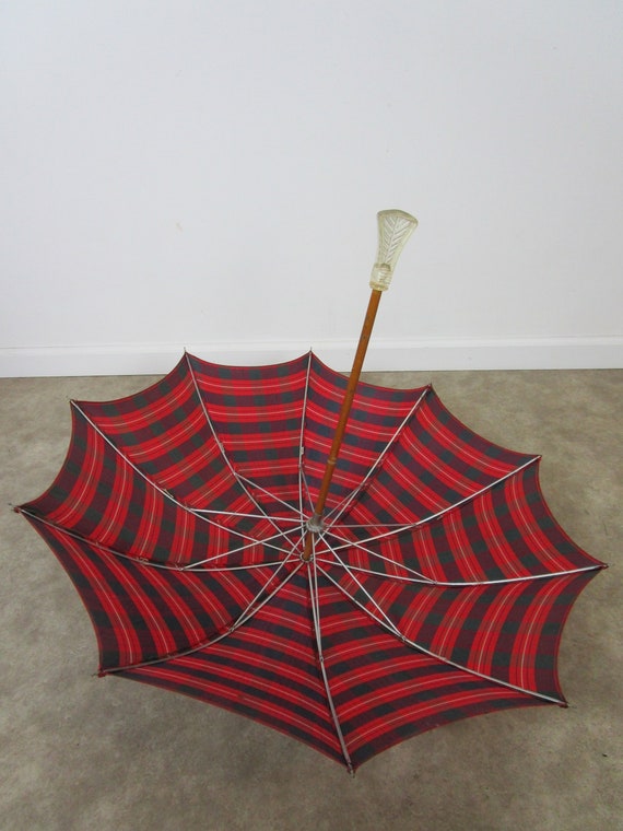 Vintage red plaid parasol umbrella 1950s - image 1