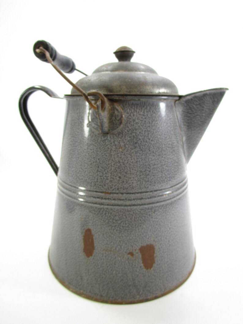Vintage Grey Enamel Coffee Pot Etsy