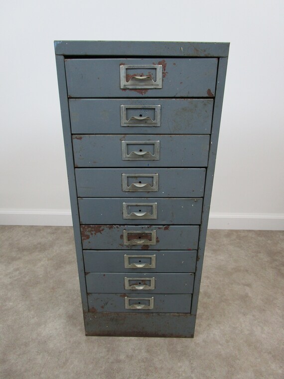 Vintage Grey Metal Industrial 9 Drawer Parts Storage Cabinet Etsy