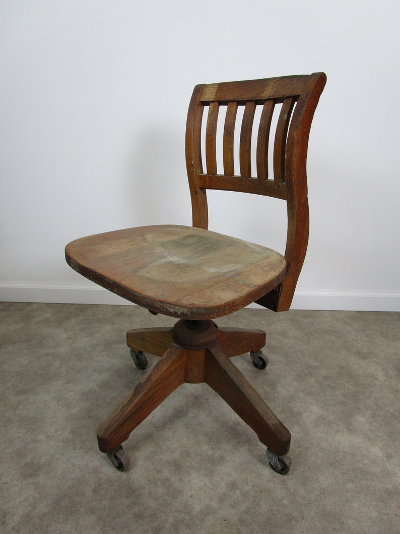 Vintage Oak Rolling Adjule Desk Chair