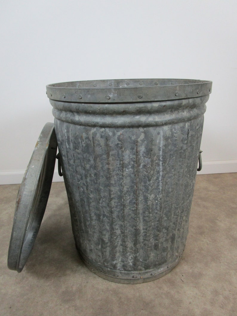 Large vintage riveted industrial Lawson trash can galvanized Etsy