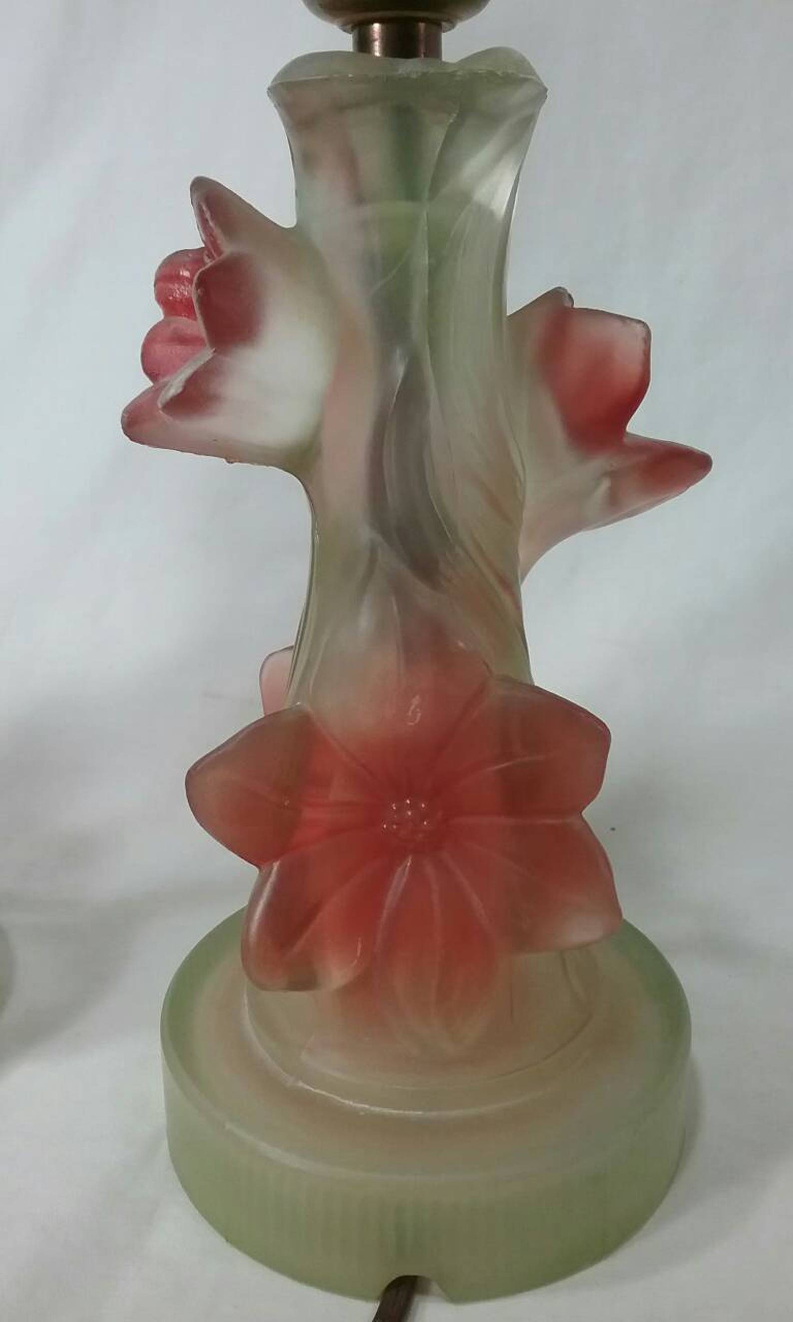Pair of Vintage Colored Painted Glass Flower Lamps Art Deco Etsy