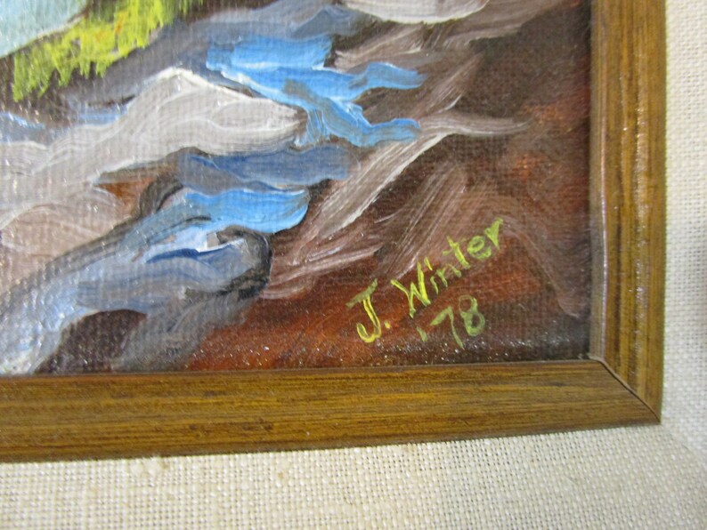 Vintage Mountains and river and landscape oil painting J Winter 1978