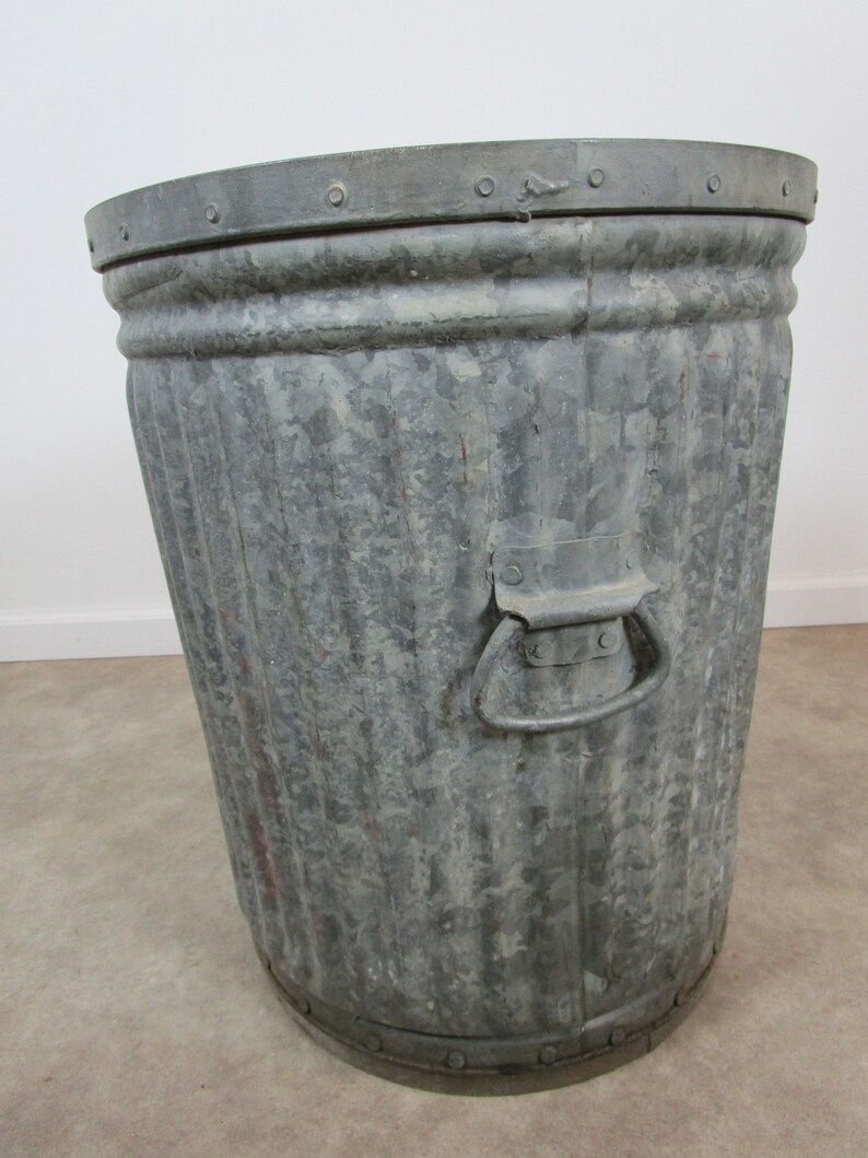 Large vintage riveted industrial Lawson trash can galvanized Etsy