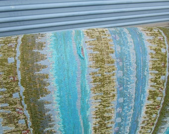 Fabric for Henredon down cushion blue and green mid century sofa