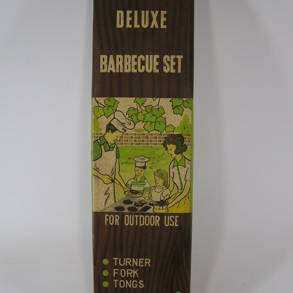 Vintage bbq grill utensil set in box 3 peice