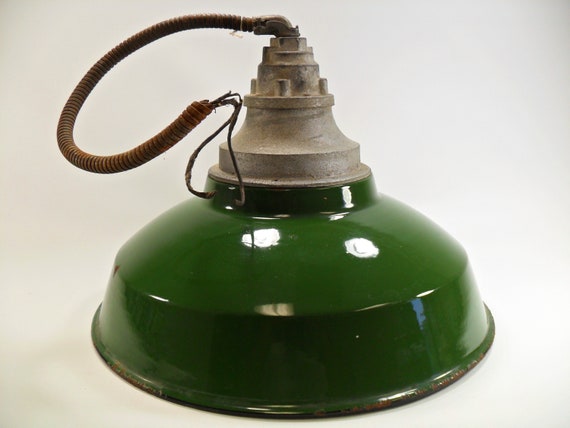 Green Porcelain Gas Service Station Light Shade Fixture Explosion