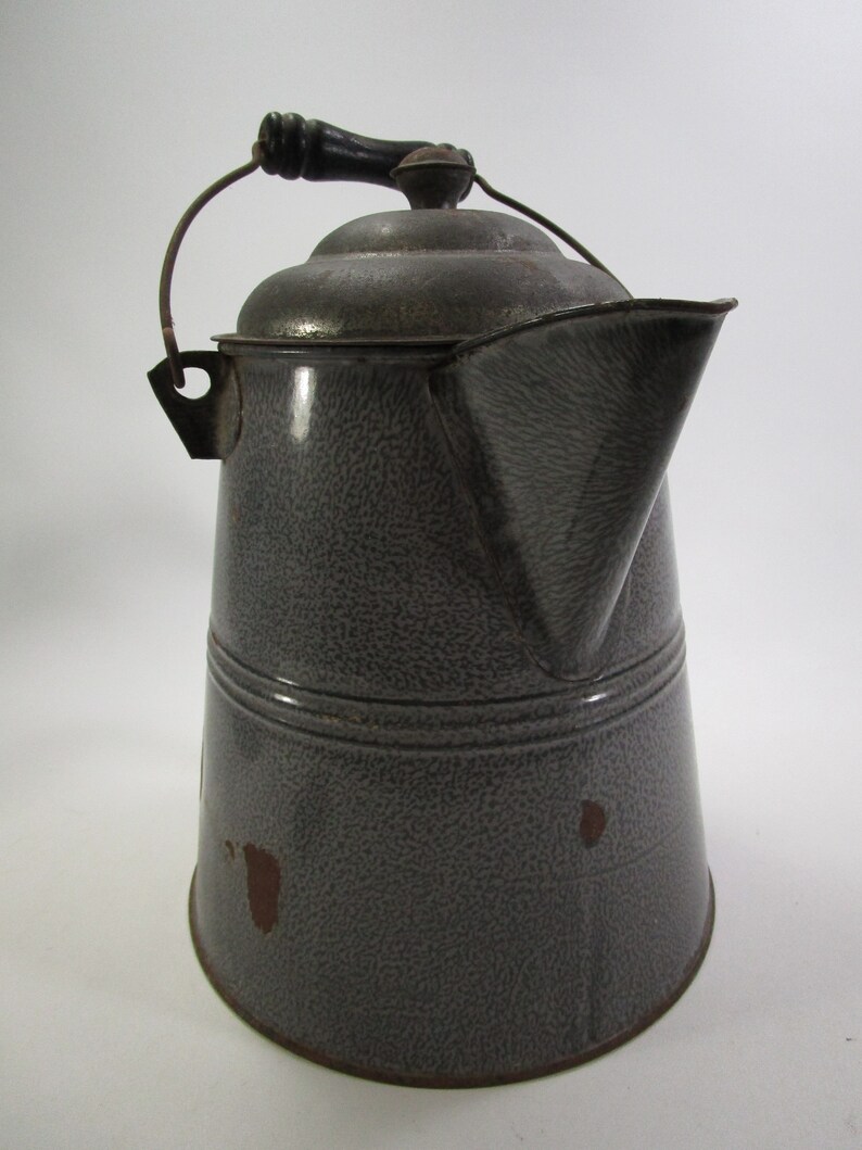 Vintage Grey Enamel Coffee Pot Etsy