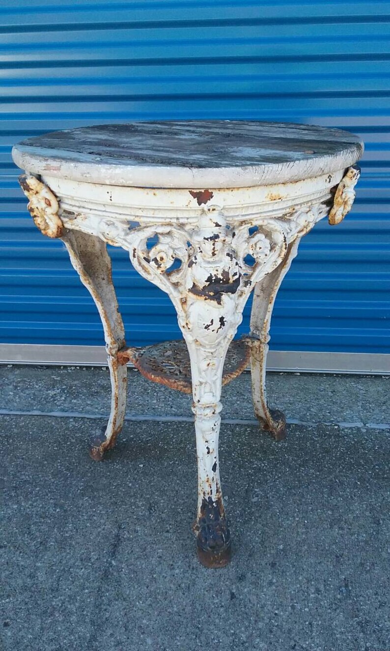 Rare Antique Cast Iron French Bistro Table Patio Woman With Shield