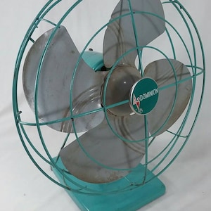 As is Retro dominion seafoam green 2 speed oscillating fan vintage green turquoise motor needs repair