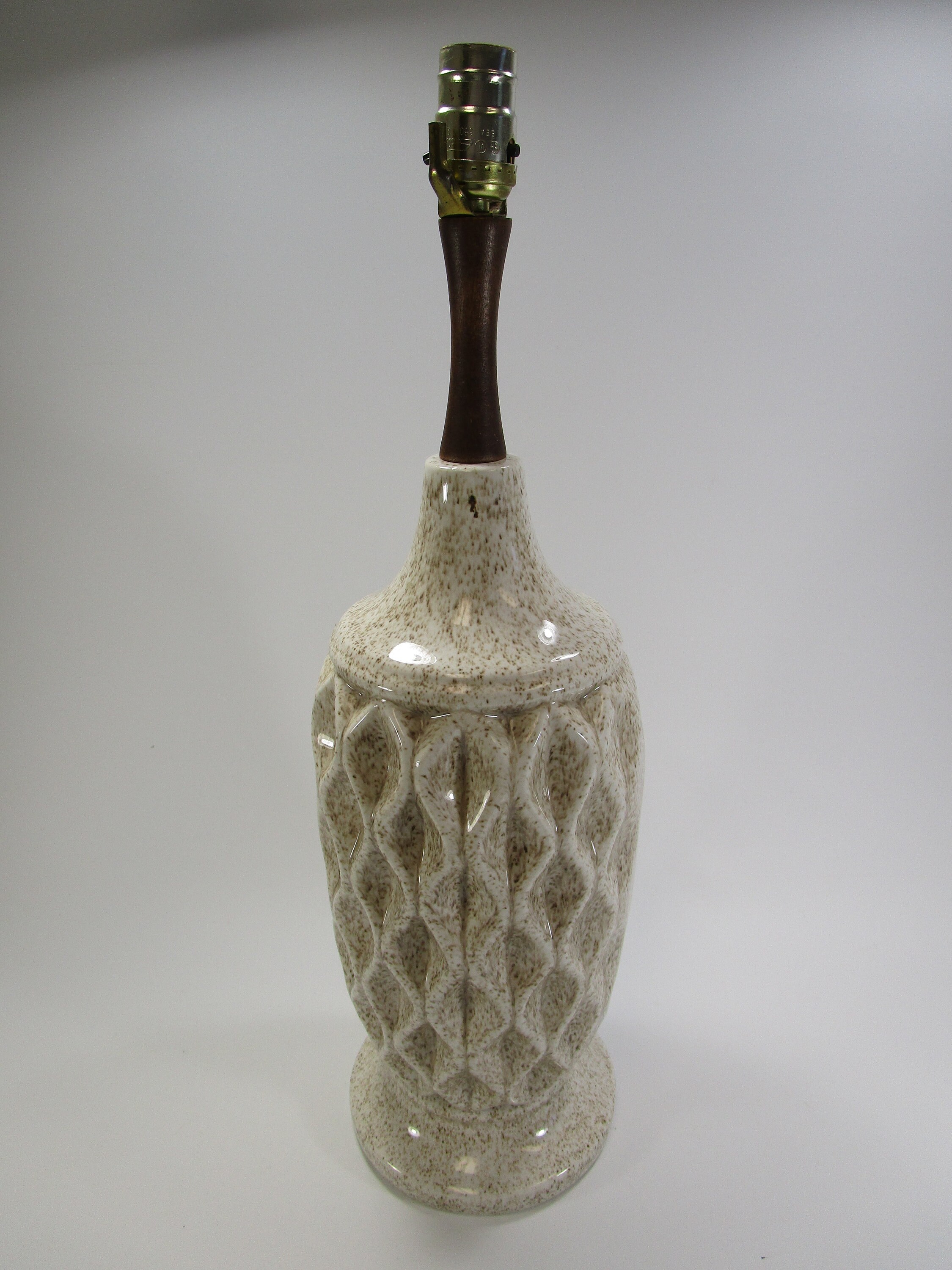 Mid century table lamp ceramic and wood Etsy