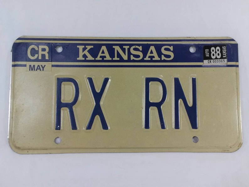 Vintage 1988 Kansas Vanity Personalized License Plate Rx Rn Etsy