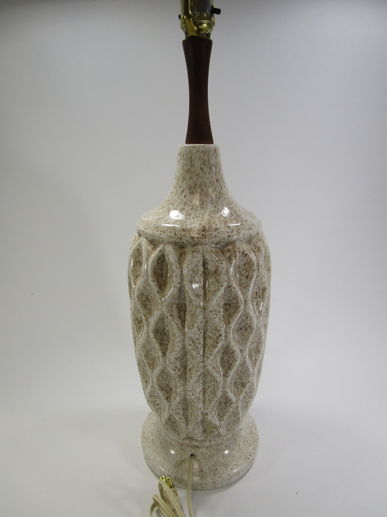 Mid century table lamp ceramic and wood Etsy