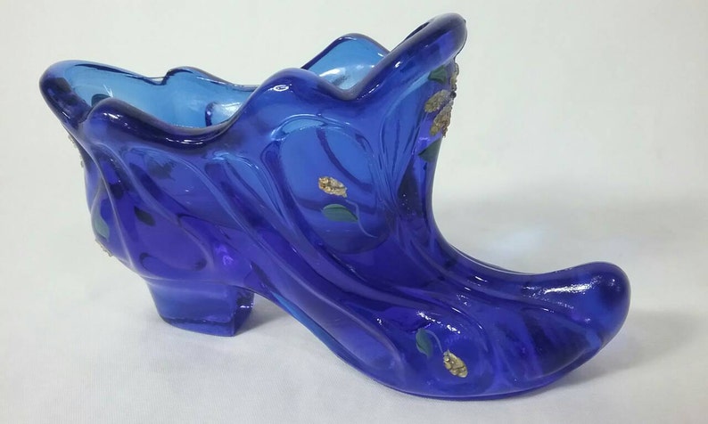 Fenton Colbalt Blue Glass Slipper Hand Painted and Signed Shoe - Etsy