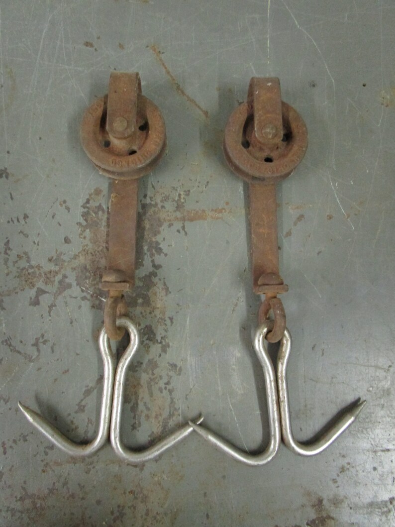 Vintage cast iron pair of meat hooks on rollers pulleys St. Etsy