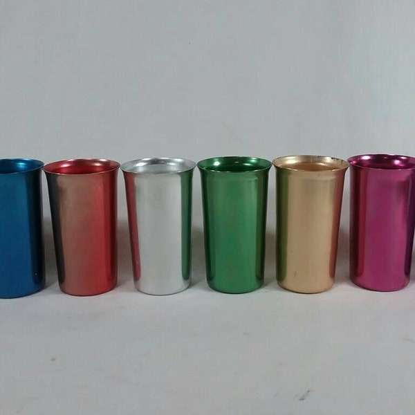 Retro set of 8 colorful aluminum drinking glasses sunburst brand vintage tumblers