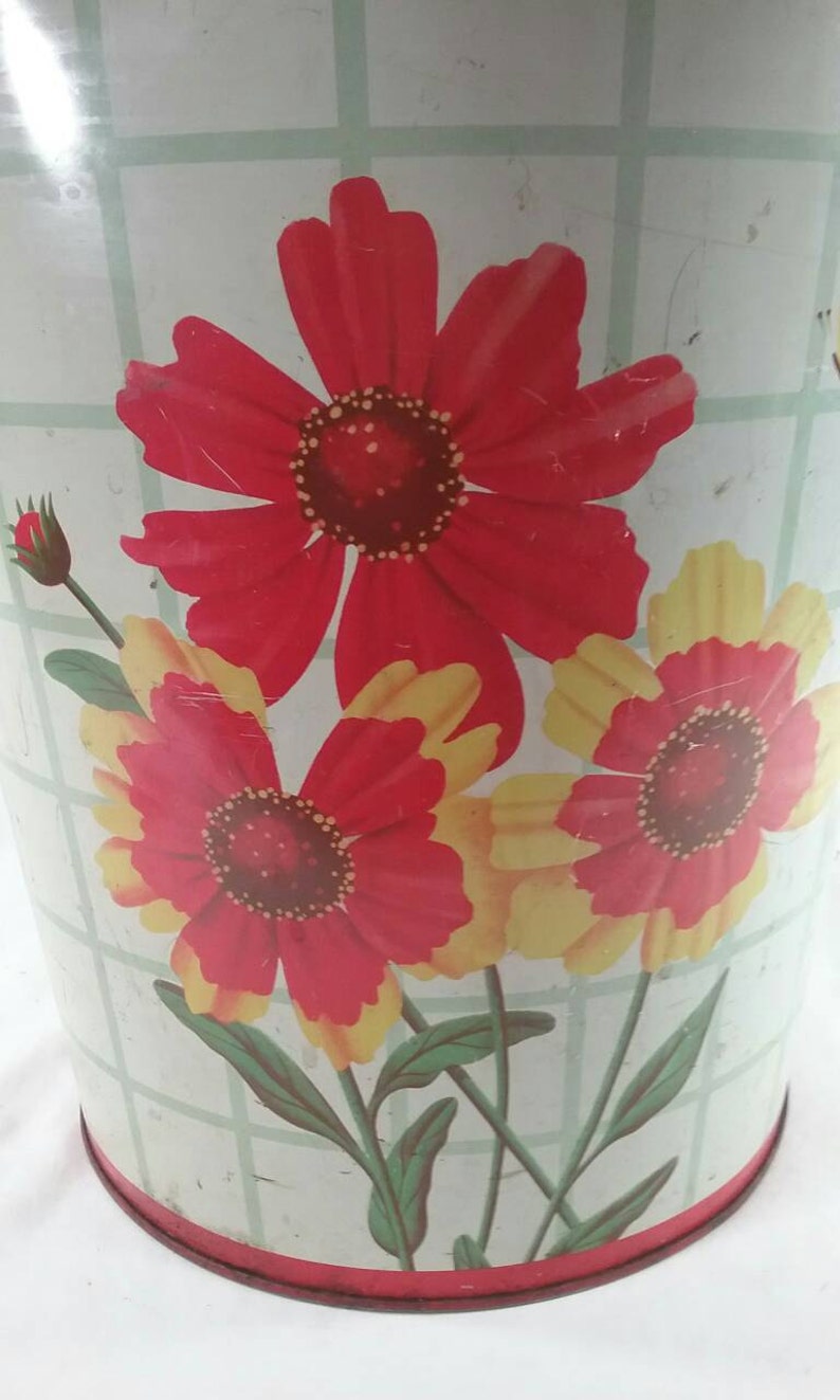 Vintage Metal Flower Trash Can Retro Etsy