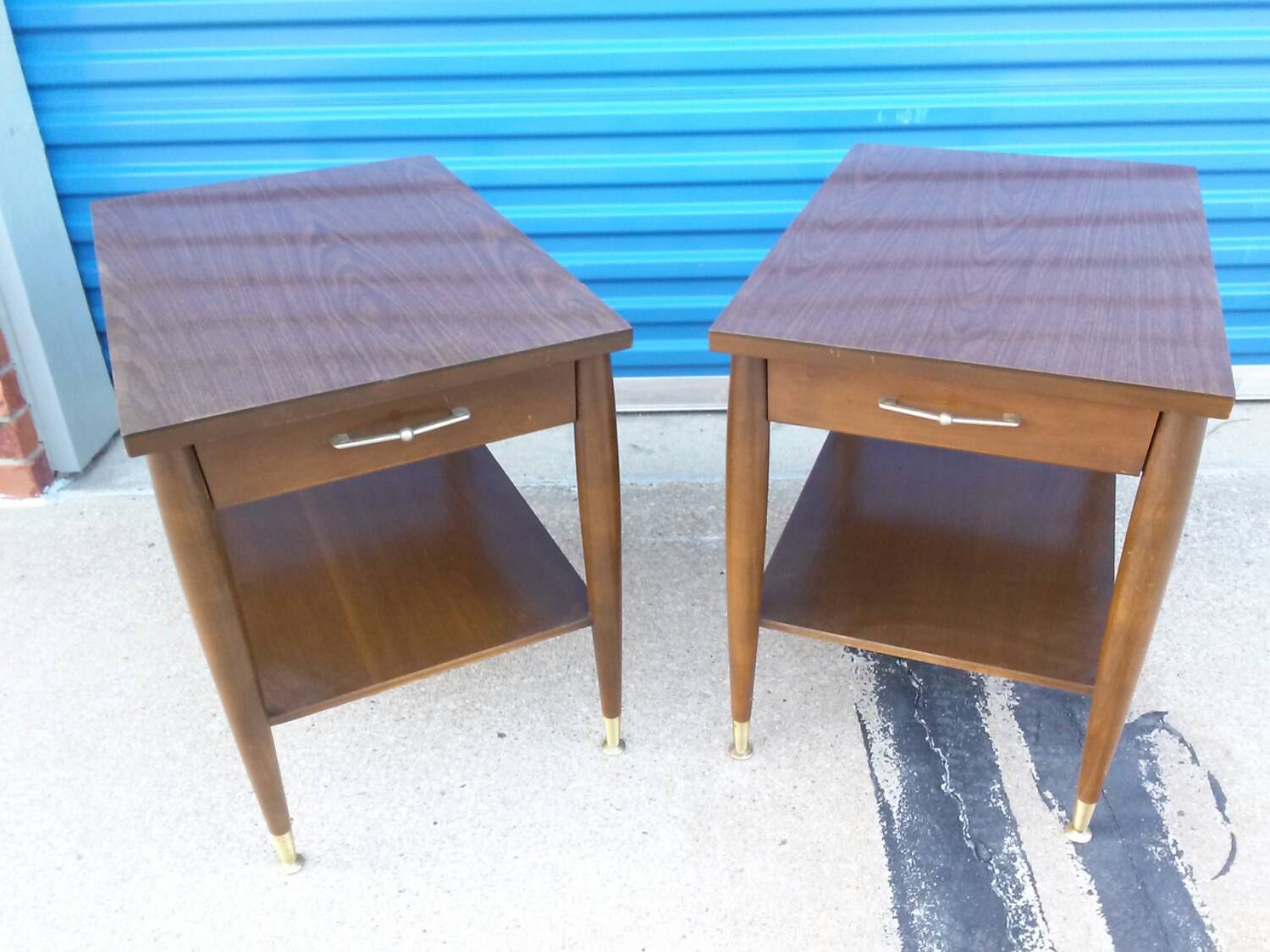 Pair of Wood Vintage Mid Century Mersman 8193 End Tables Extra