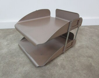 vintage metal office desk 2 stack paper mail file box
