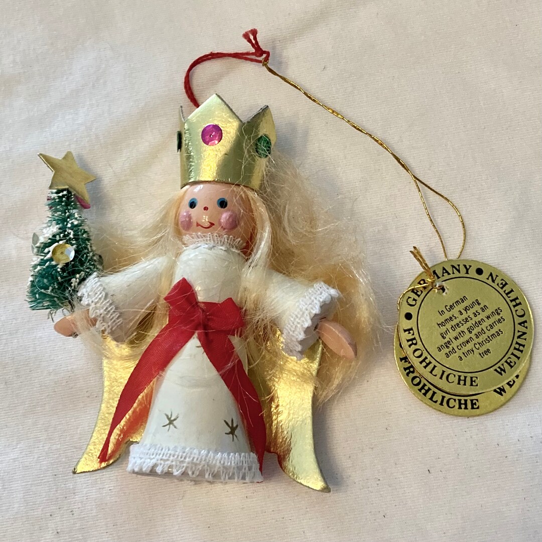 Marked 1979 Kurt S Adler Vintage German Wooden Christmas Angel Ornament