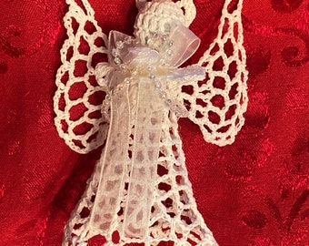 Medium Handmade Lace Crocheted Christmas Angel Ornament Unbreakable