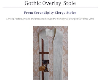 PDF DOWNLOAD --Printable Pattern and Instructions for Gothic Overlay Mitered Neck Clergy Stole -- See below for answers to your questions