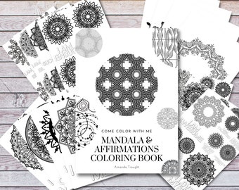 Mandala and Affirmations Coloring Book, Adult Coloring Book, Printable Coloring Pages, Instant Download, Printable Mandala Coloring Book