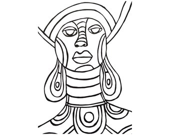 Abstract Face Stamp: Printable Art Journal Image (Digital Download)