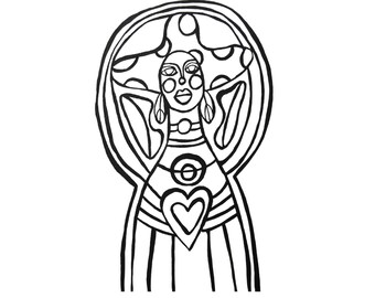 Abstract Face Digital Stamp: Printable Art Journal Image (PDF)