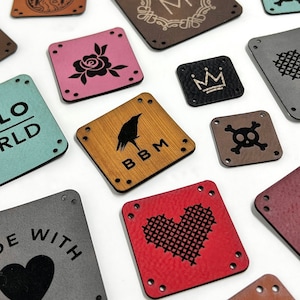 Faux Leather Tags / Business Labels / Sew on Labels / Vegan Tags / Custom Labels for Handmade Items / Knitting Labels / Crochet Labels