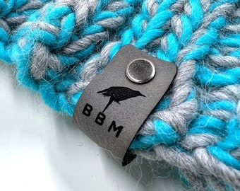 Custom Tags 2.5 x 0.75 inch For Knits And Crochet, Faux Leather Labels For Handmade Items, Leather Tags With Rivets, Tags For Knitted Hats