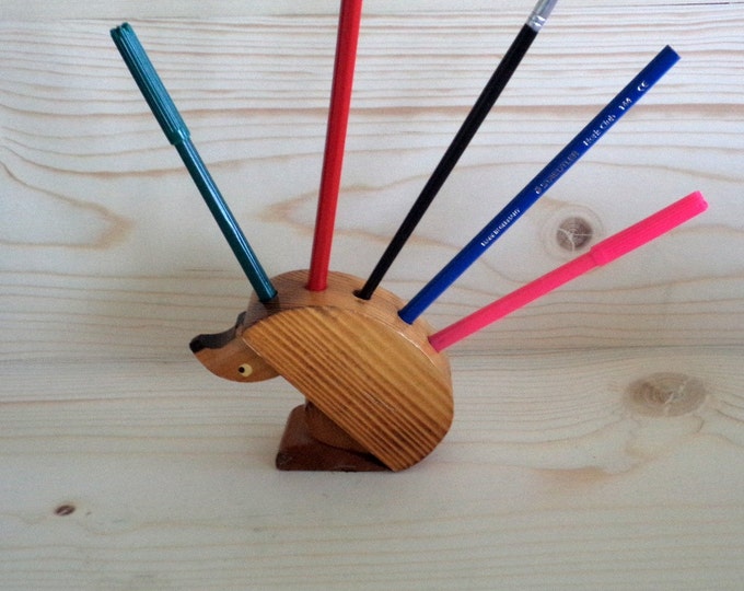 Vintage Hedgehog Pencil Holder Wooden Hedgehog Pencil Etsy