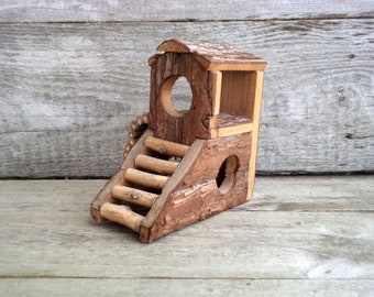 Unique Hand-made wooden cottage Collectible Primitive Hand crafted House House with Ladder Vintage Handmade Wooden House Doll House