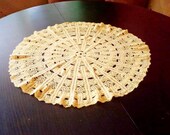 Vintage Crochet Doily, Crochet Cotton small round Tablecloth from 1980, Handmade, Yellow Tablecloth, Yellow Sun Doily 22.8 in