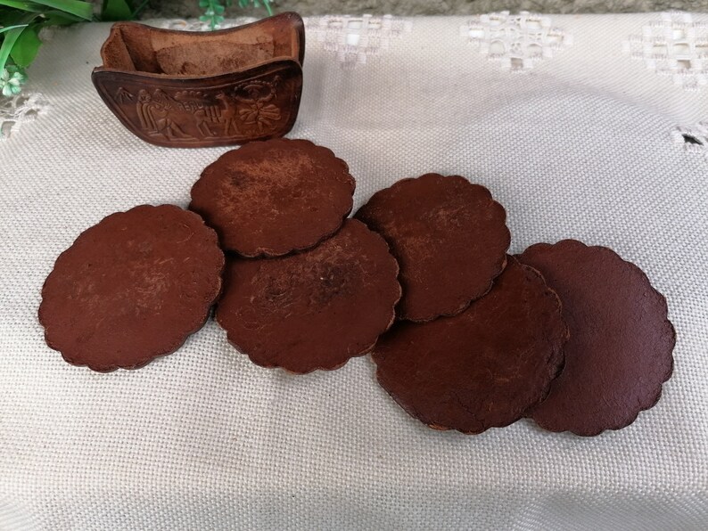 Vintage Peruvian Coasters Set of 6 Leather Coasters With Etsy