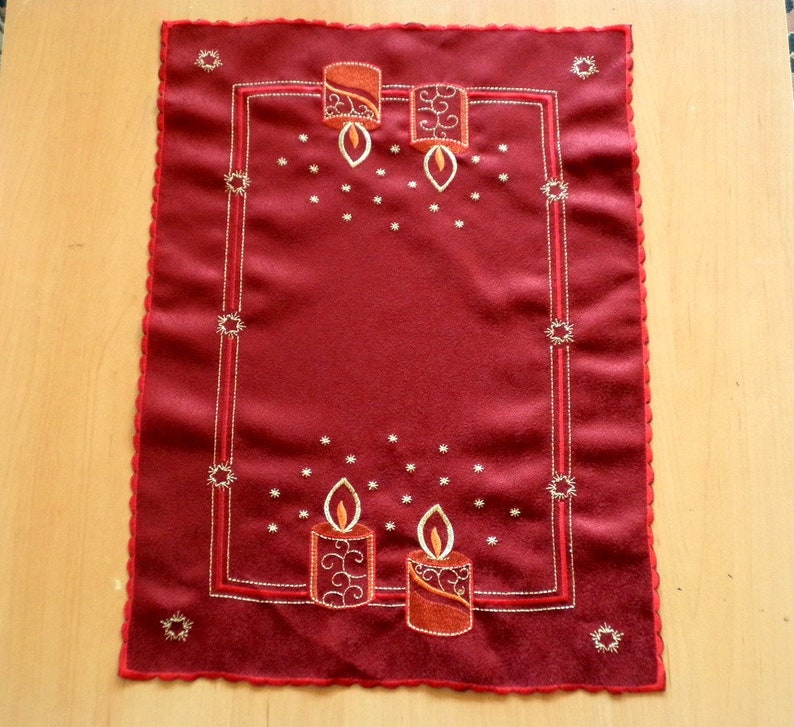 Christmas Table Runner Burgundy TABLE Topper With Emroidered Etsy