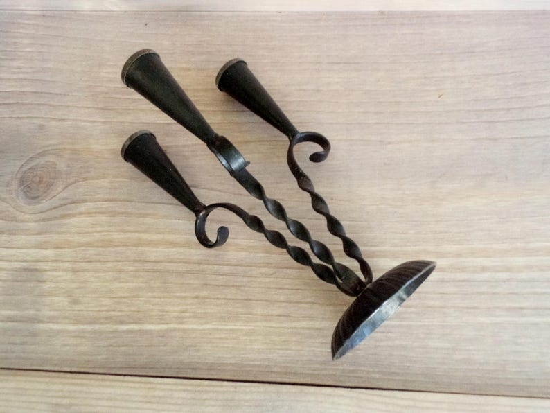 Vintage Triple Candlestick Wrought Iron Candleholder Etsy